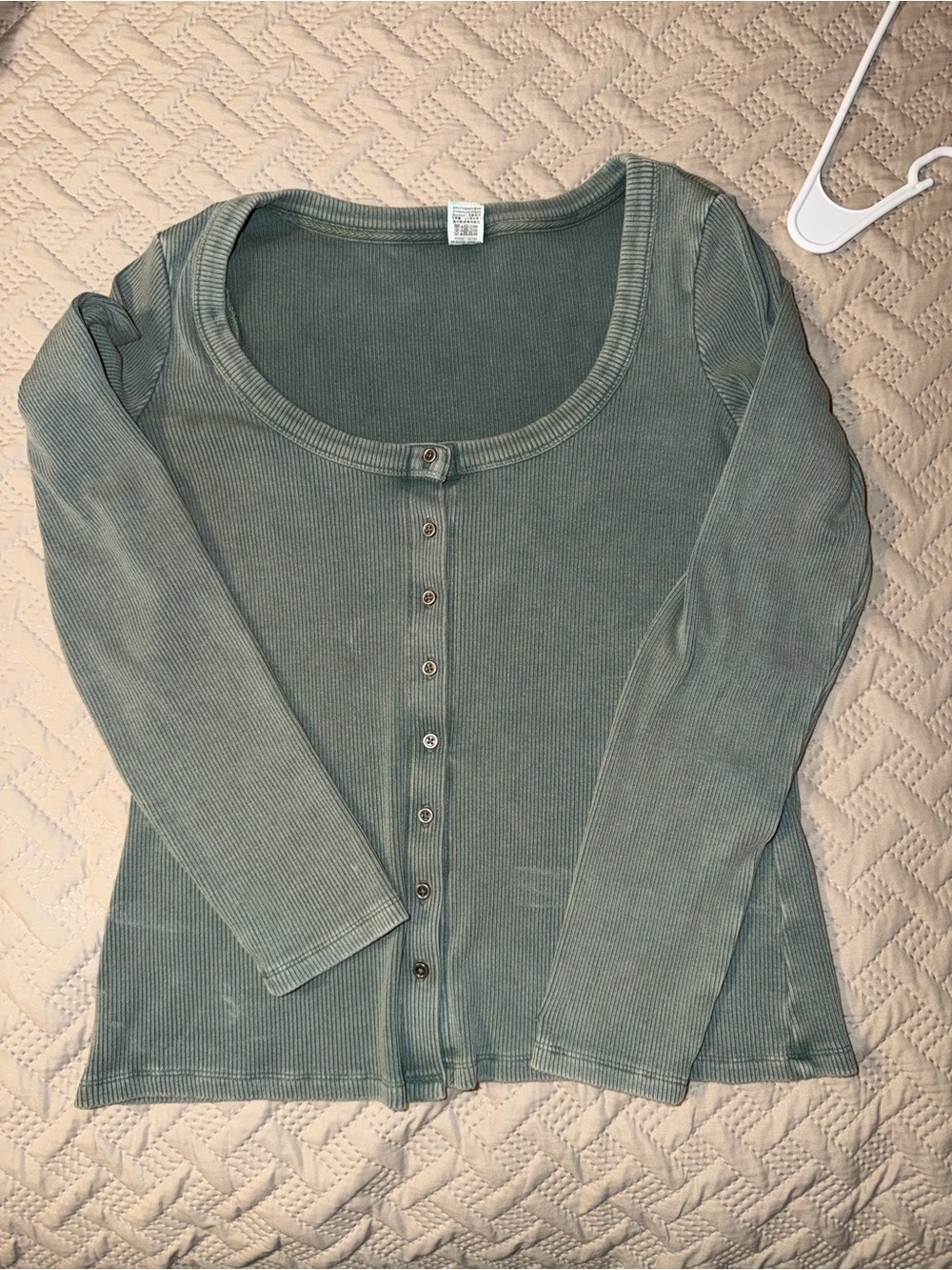 PINK Victoria’s Secret Sage Green Ribbed Long Sleeve Henley Top XL
